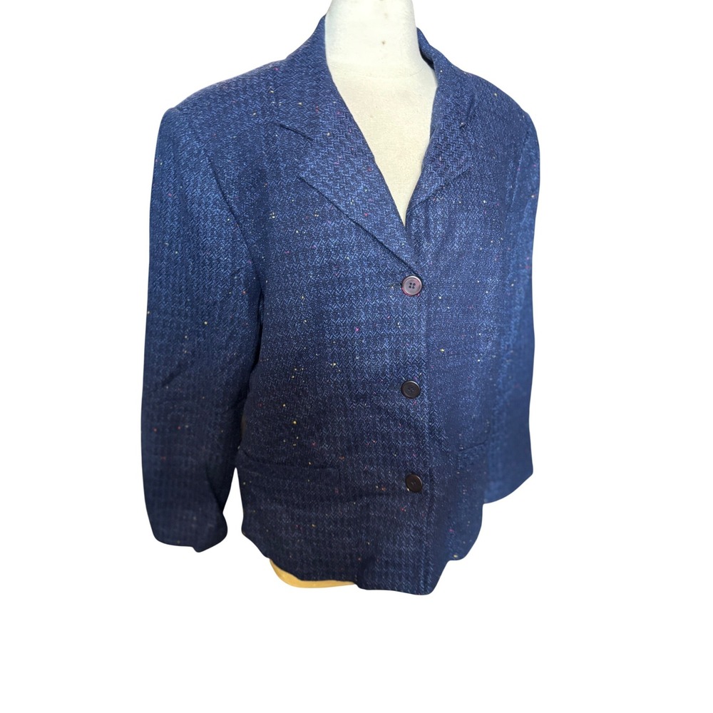 Maggie McNaughton Women's Blue Tweed Blazer Jacket 16W Speckled Button Front